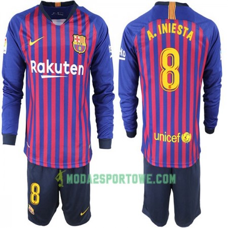 Koszulka FC Barcelona A. Iniesta 8 Dziecięcy Domowe Stroje Piłkarskie 2018-2019 Długi Rękaw